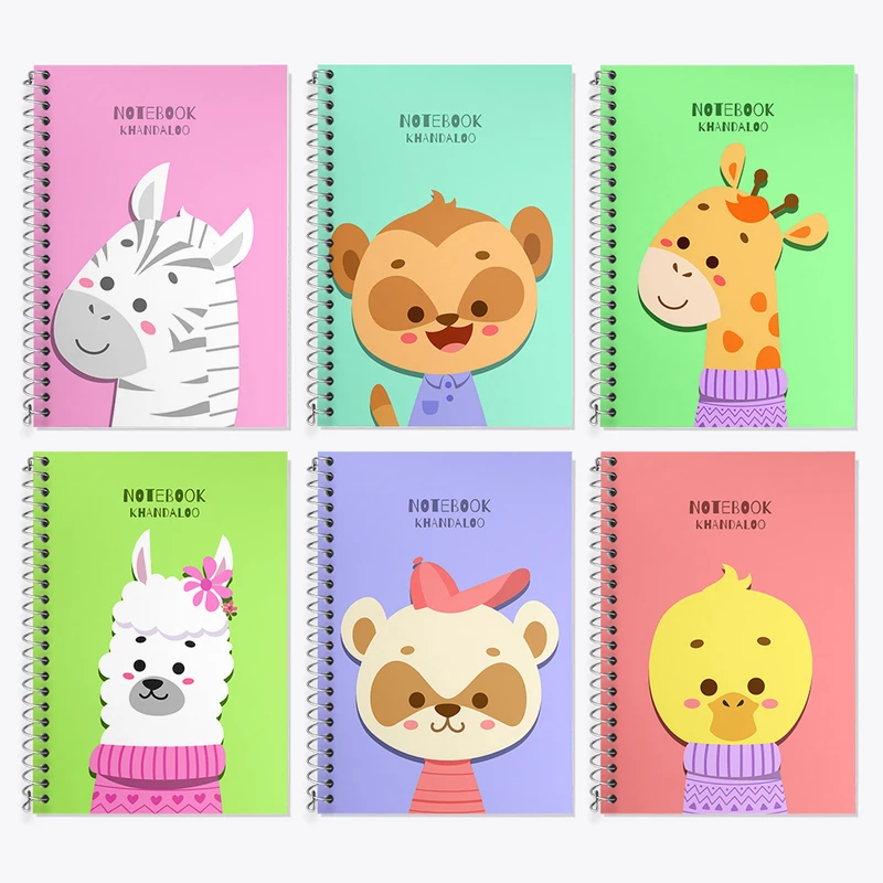 دفتر زبان 50 برگ خندالو مدل دو خط طرح حیوانات بامزه کد 57 مجموعه 6 عددی