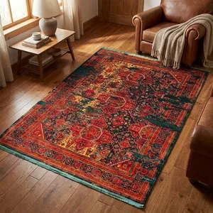 فرش ماشینی 500 شانه زمینه و حاشیه سبز طرح بلوچی کد 6047