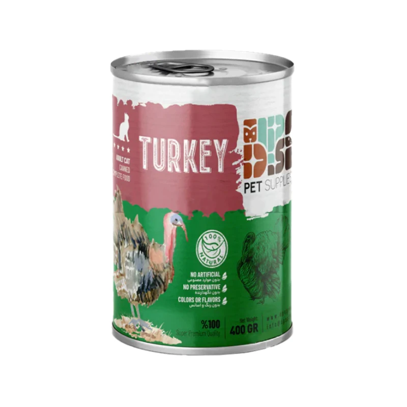 کنسرو غذای گربه بالغ دی پی اس مدل نچرال طعم بوقلمون وزن ۴۰۰ گرم