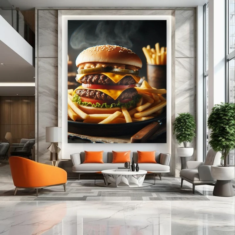 تابلو بوم طرح مخمل همبرگر دوبل مدل داغ کد BK24719