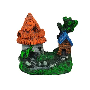 ماکت تزیینی آکواریوم مدل دو کلبه درخت دار