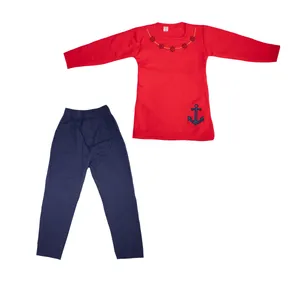 ست تونیک و شلوار دخترانه مدل لنگر دار رنگ قرمز 