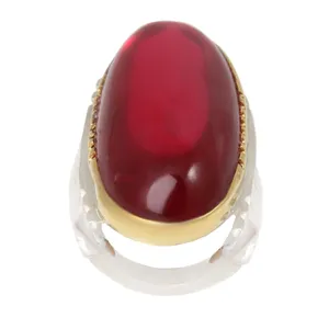 انگشتر نقره مردانه بازرگانی میلادی مدل سنگ یاقوت مصنوعی رکاب دست ساز کد AM_1979