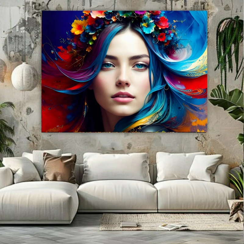  تابلو بوم طرح دختر مو رنگی کد BK1911