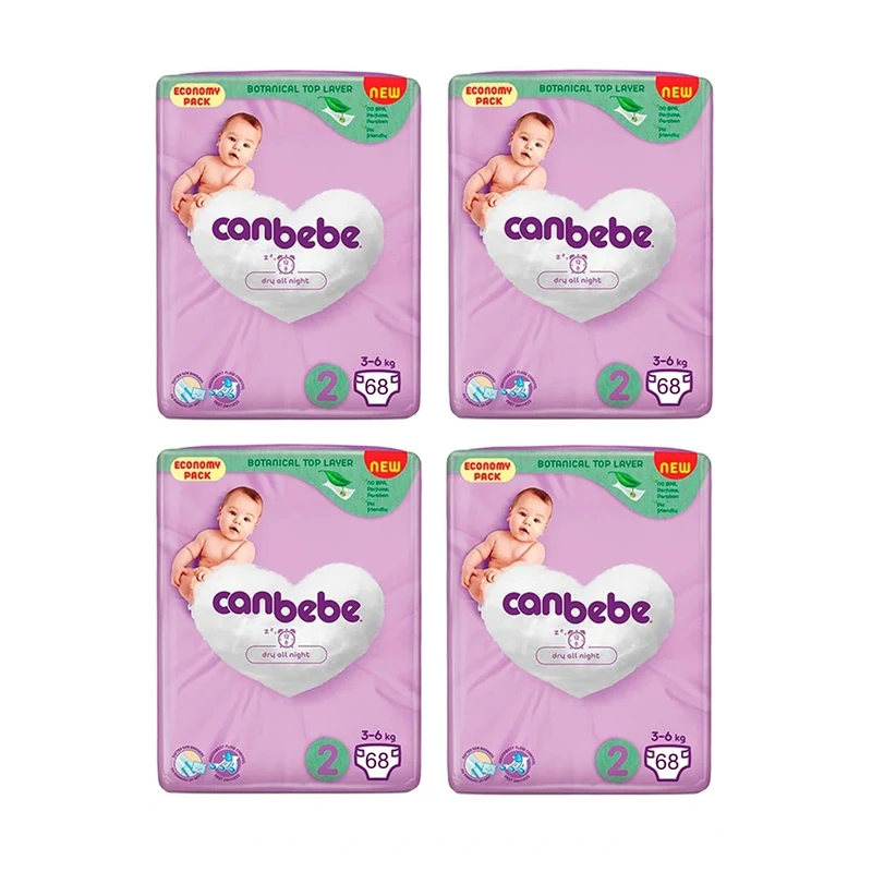 پوشک چسبی بچه جان به به مدل DRY ALL NIGHT سایز 2 چهار بسته 68 عددی 