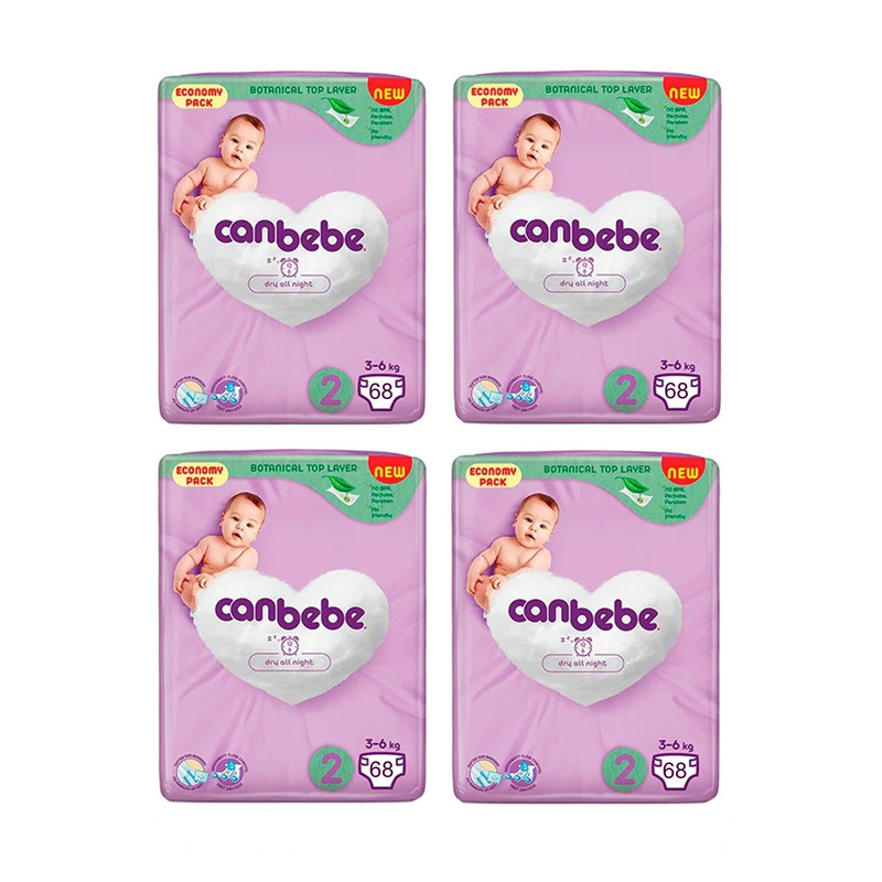پوشک چسبی بچه جان به به مدل DRY ALL NIGHT سایز 2 چهار بسته 68 عددی