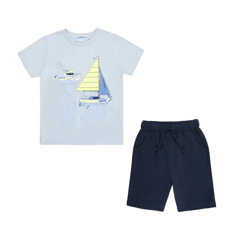 ست تی شرت و شلوارک پسرانه فیورلا مدل قایق و بادبان کد 35052