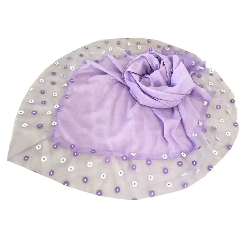 روسری زنانه مدل وال نخ حاشیه تور گلدوزی مجلسی