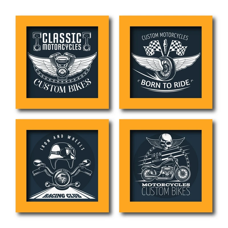 تابلو مدل موتورسیکلت طرح وینتج مجموعه 4 عددی