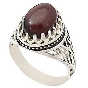 انگشتر نقره مردانه مدل عقیق یاعلی VA6474