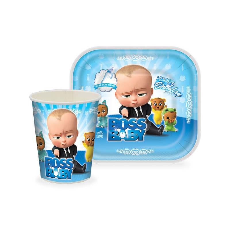 بشقاب و لیوان یکبار مصرف مدل بچه رییس مجموعه 24 عددی