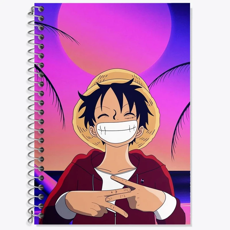 دفتر زبان 50 برگ خندالو مدل دو خط طرح لوفی انیمه وان پیس One Piece کد 10529