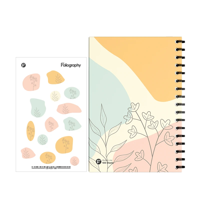 دفتر مشق 100 برگ فولیوگرافی طرح موج کد 1 به همراه استیکر