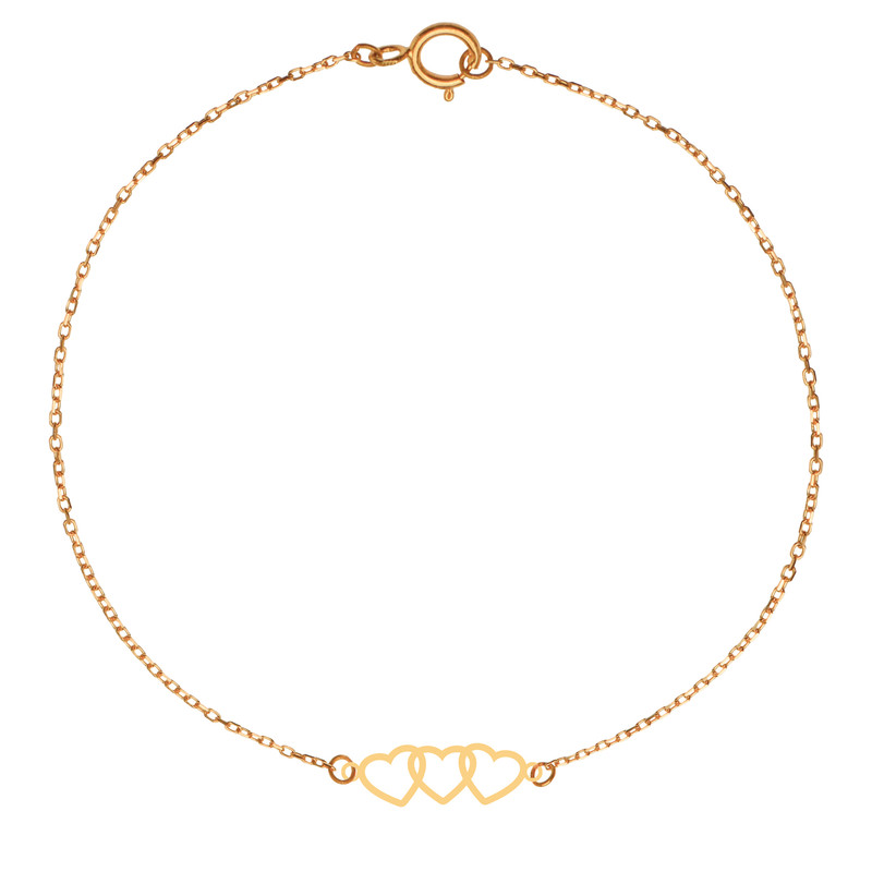 دستبند طلا زنانه کرابو طرح سه قلب مدل Kr101915