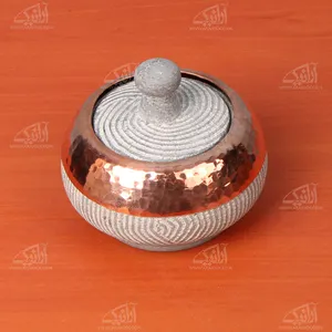 قندان سنگی‏‏ تزئین با مس‏ ‏‏رنگ ‏خاکستری‏ طرح ‏طوق‏ مدل 1004800003