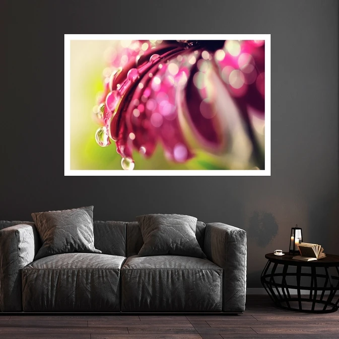 تابلو بکلیت طرح گل و قطره شبنم مدل قاب شاسی W-s8552