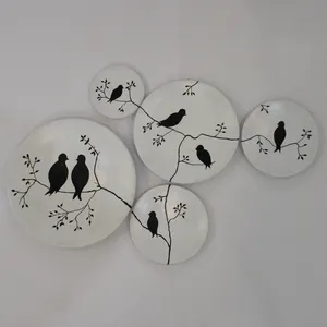 بشقاب دیوارکوب سفالی طرح گنجشک کد FF005 مجموعه 5 عددی