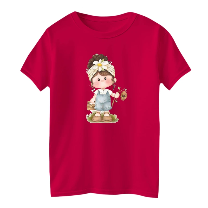 تی شرت آستین کوتاه بچگانه مدل دخترک کد 13 رنگ سرخابی