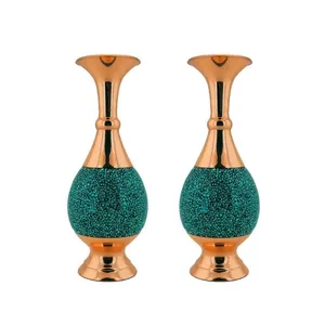 گلدان فیروزه کوبی مسی مدل F011 کد 25 بسته 2 عددی