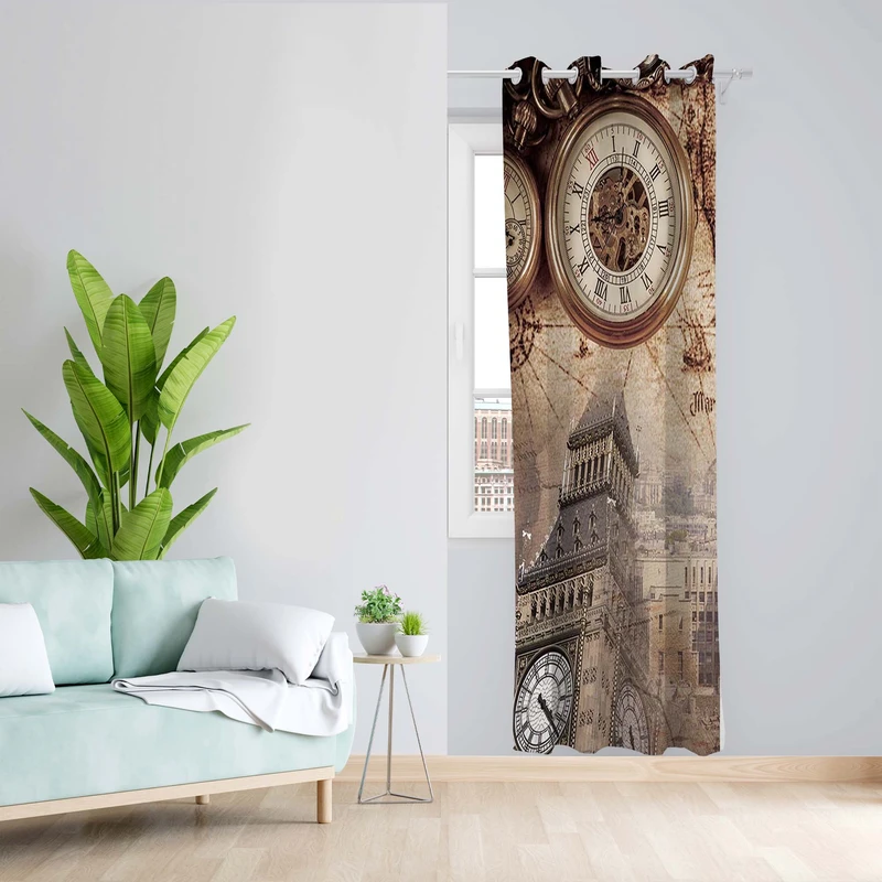 پرده طرح ساعت مدل مخمل پانچی کد 5083L z سایز 140x200 سانتی متر