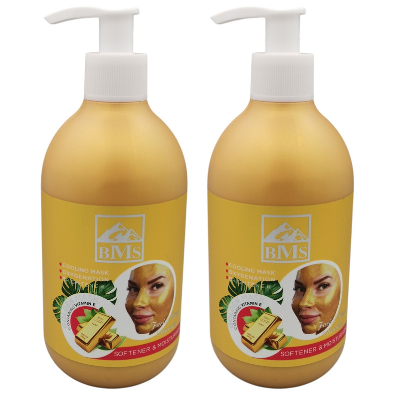 ماسک کرمی صورت بی ام اس مدل GOLDEN حجم 300 میلی‌لیتر، لایه‌بردار، روشن‌کننده، آبرسان و جوان‌کننده پوست، مناسب انواع پوست، همراه با ویتامین E، بسته 2 عددی