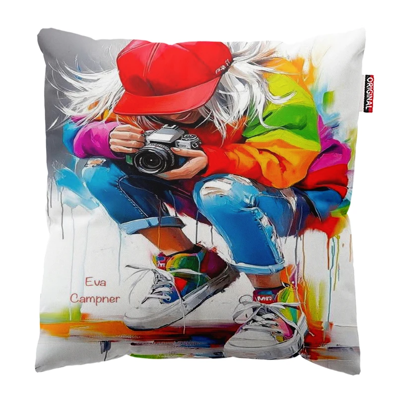 کوسن پاد آفرین مدل دختر عکاس کد554 سایز 30*30 سانتی‌متر 