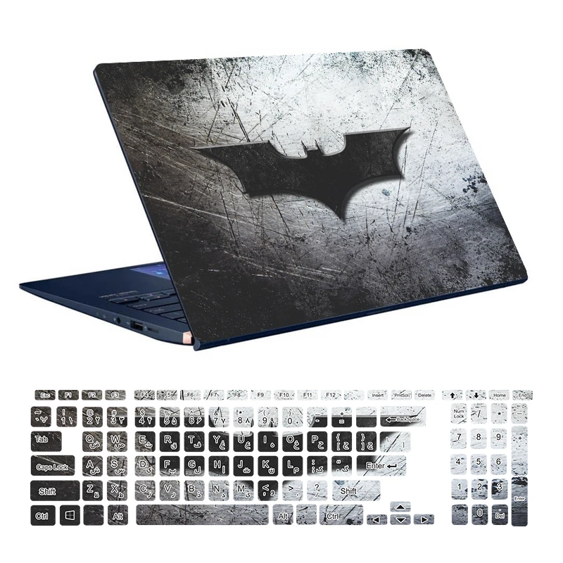 استیکر لپ تاپ توییجین و موییجین طرح Batman کد 01 مناسب برای لپ تاپ 15.6 اینچ به همراه برچسب حروف فارسی کیبورد