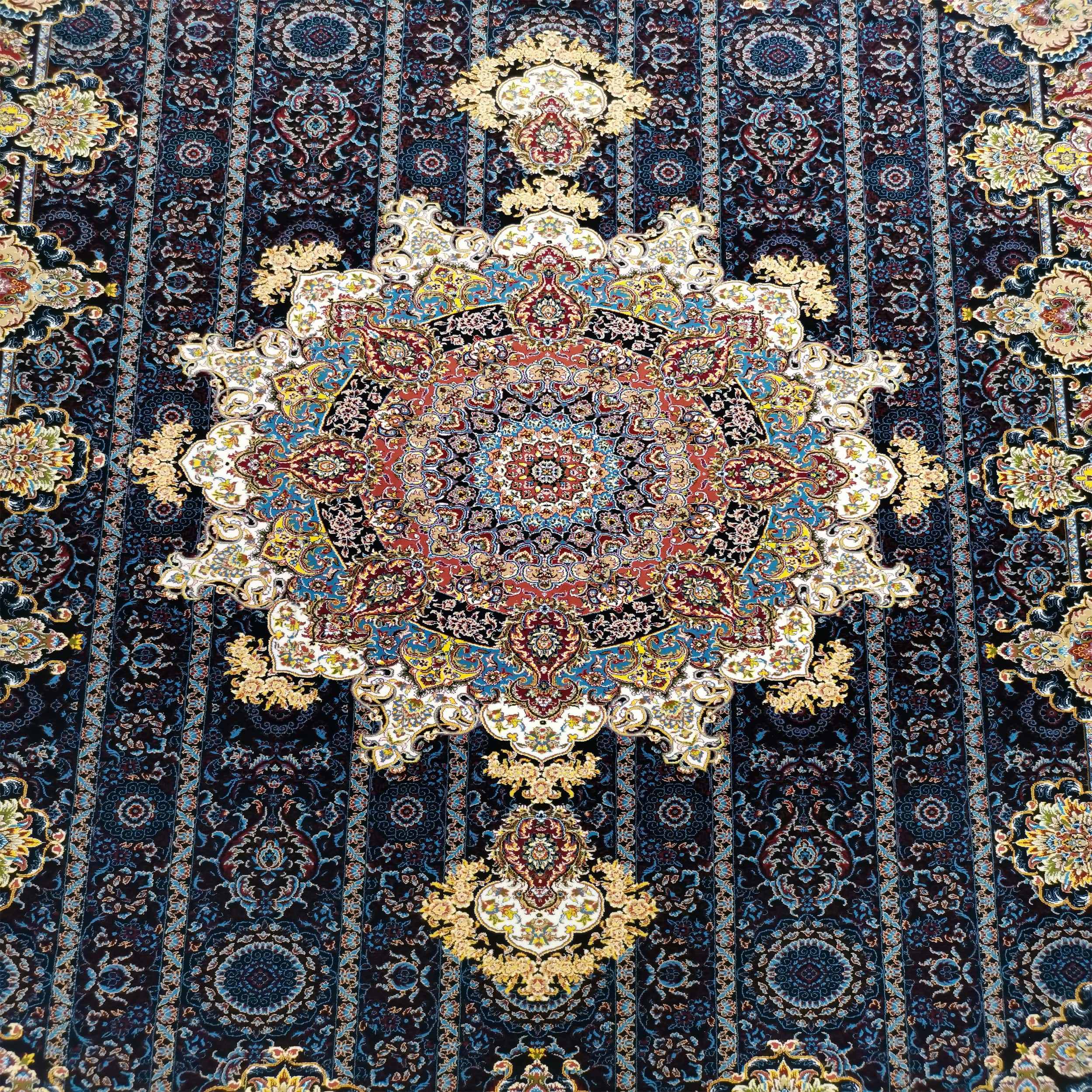 فرش ماشینی ستاره کویر راوند کد 1320 زمینه سورمه ای