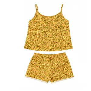 ست تاپ و شلوارک راحتی زنانه مدل گلی نخی