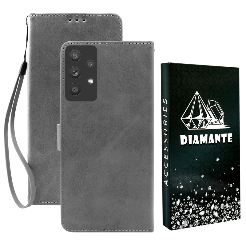 کیف کلاسوری دیامانته مدل Gray Bk مناسب برای گوشی موبایل سامسونگ Galaxy A33 به همراه بندآویز