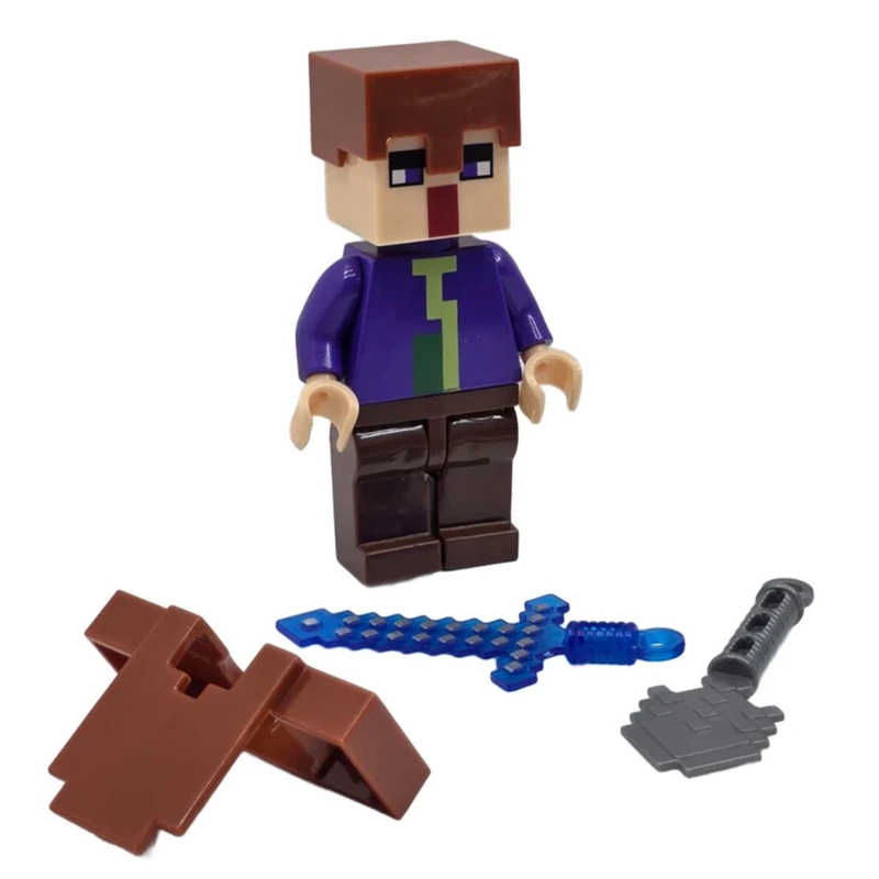 فیگور ناب سل مدل ماینکرافت همراه با ابزار جنگ طرح MY WORLD کد MA004 ارتفاع 9 سانتی متر