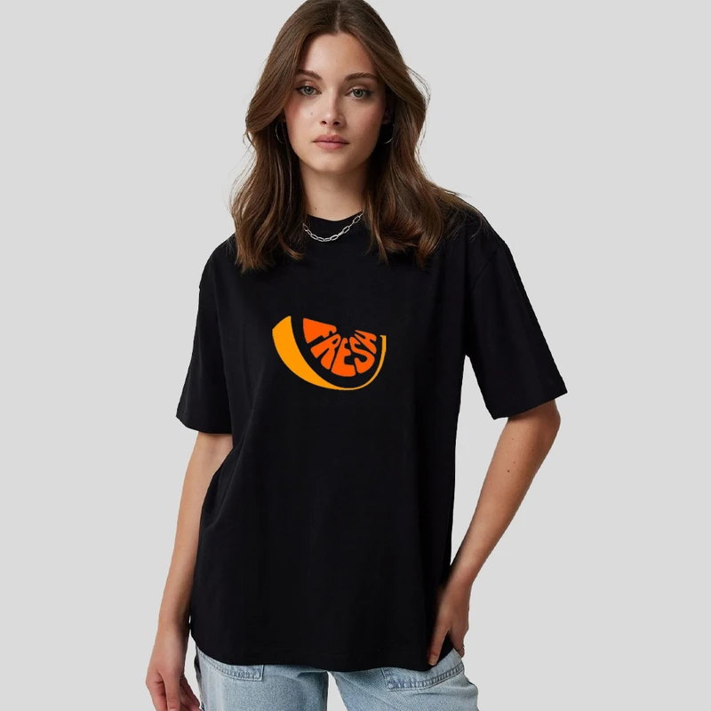 تی شرت آستین کوتاه زنانه پنبه طرح fresh