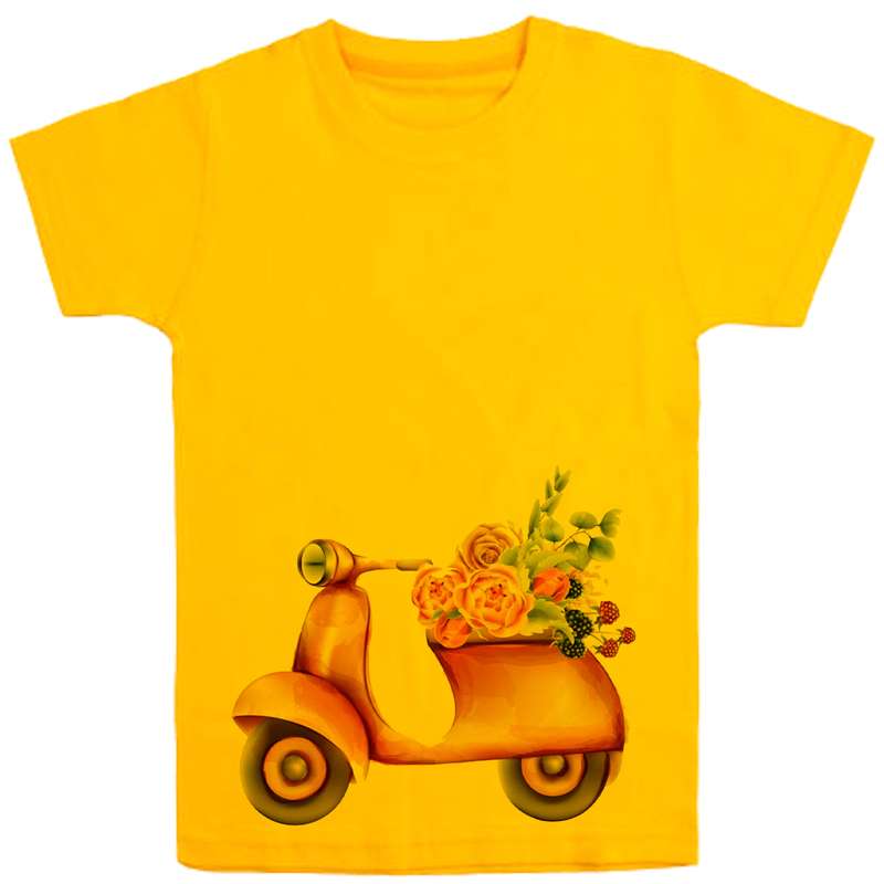 تی شرت آستین کوتاه دخترانه مدل موتور وگل D13 رنگ زرد
