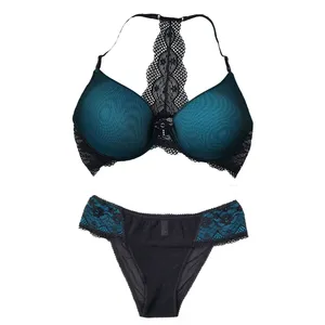 ست شورت و سوتین زنانه مدل جلو باز شو پشت گیپور tml-yesil1803