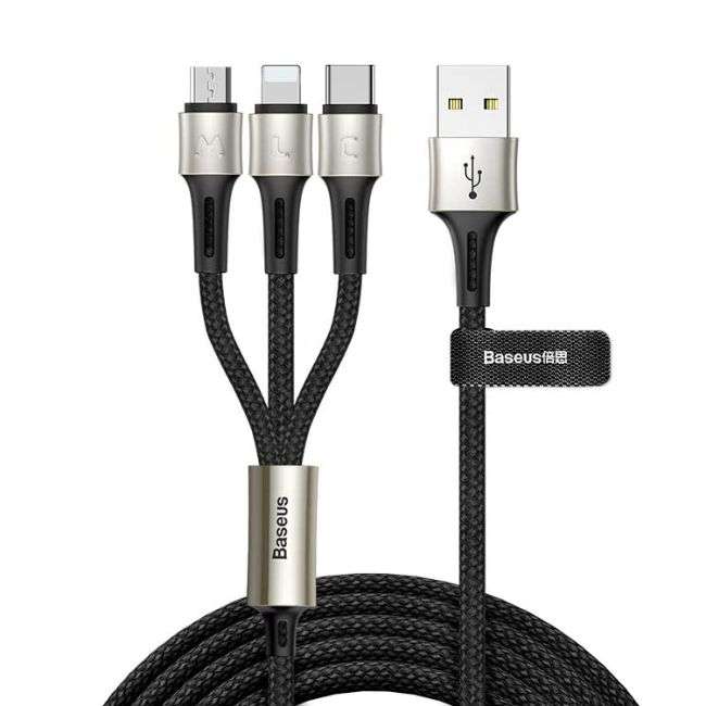 کابل تبدیل USB به USB-C / MICROUSB / لایتنینگ باسئوس مدل Caring 3 in 1 طول 1.2 متر