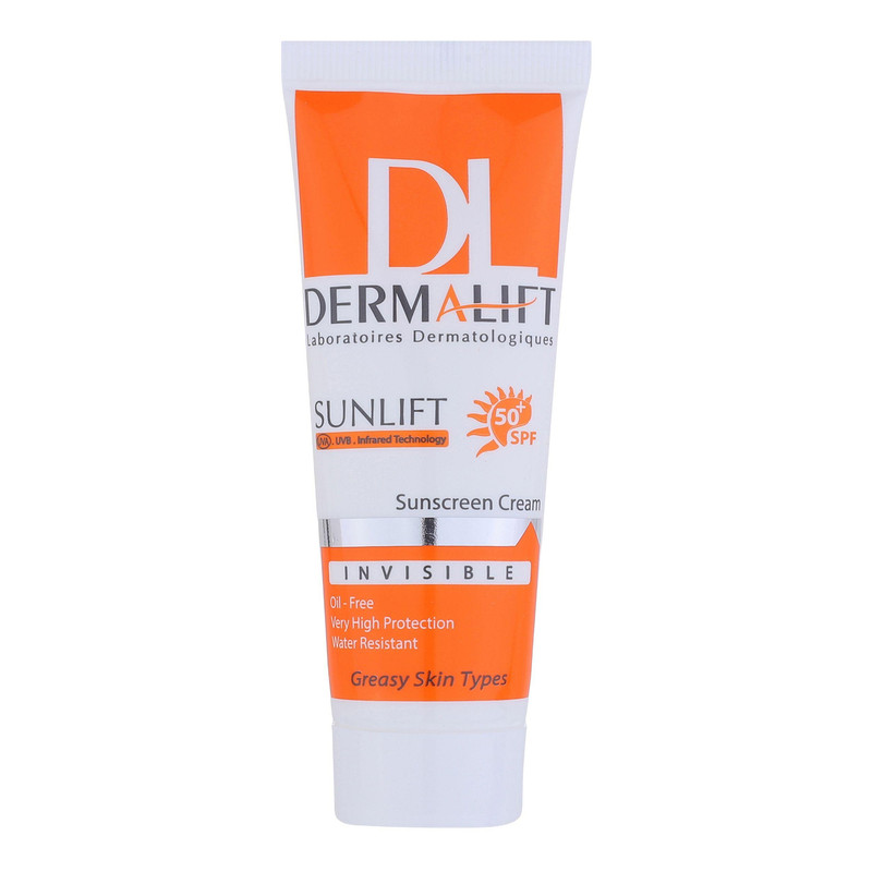 کرم ضدآفتاب بی‌رنگ درمالیفت مدل SPF50، مناسب پوست‌های چرب، حجم 40 میلی‌لیتر درمالیفت