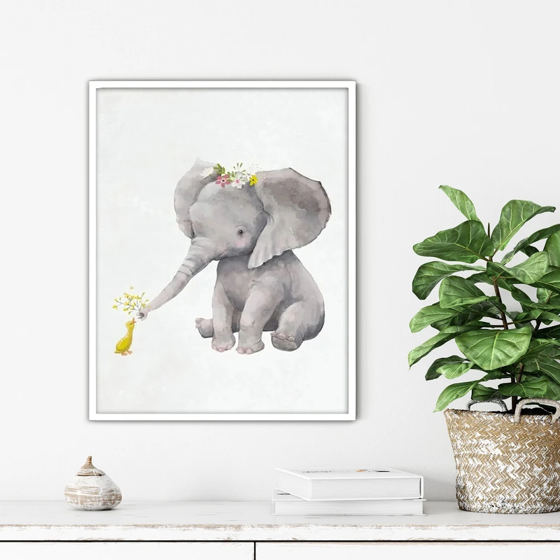 تابلو آتریسا طرح فیل و جوجه مدرن مدل ATFKW92 فریم سفید