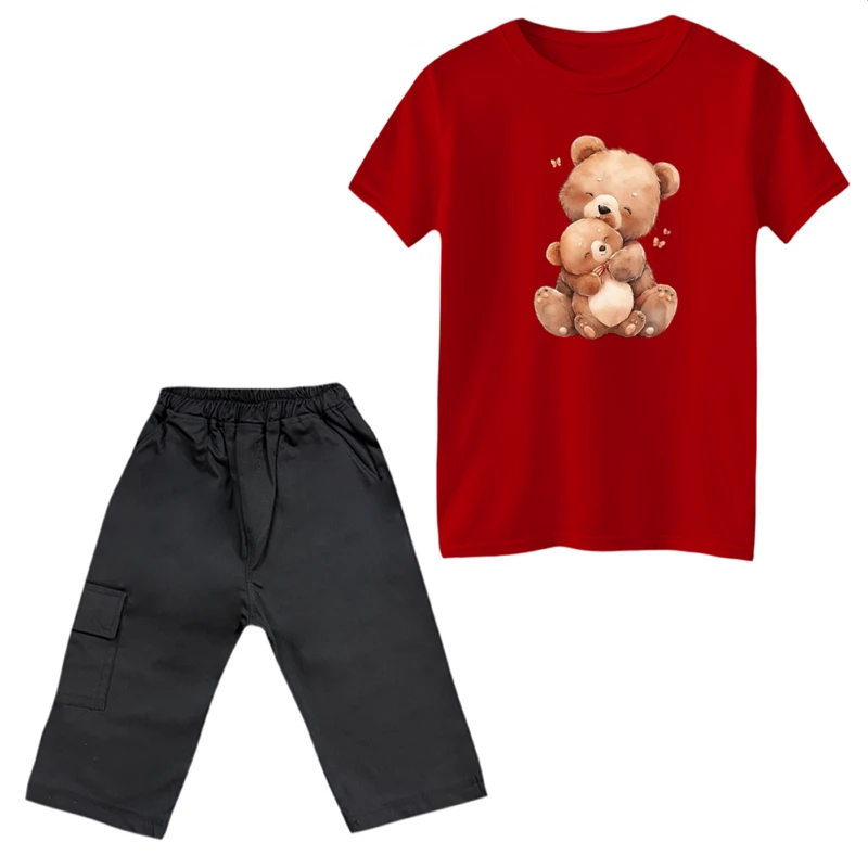 ست تی‌شرت آستین کوتاه و شلوارک دخترانه مدل تدی