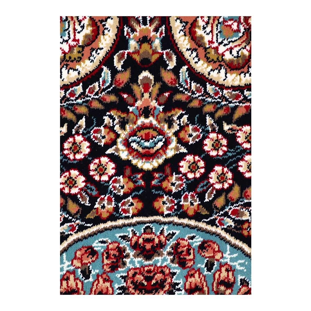 فرش ماشینی 500 شانه فرش زمرد مشهد زمینه سرمه‌ای حاشیه سرمه‌ای مدل 18130