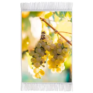 فرش ماشینی دیوارکوب اطلس آبی طرح درخت و خوشه انگور مدل T1866 