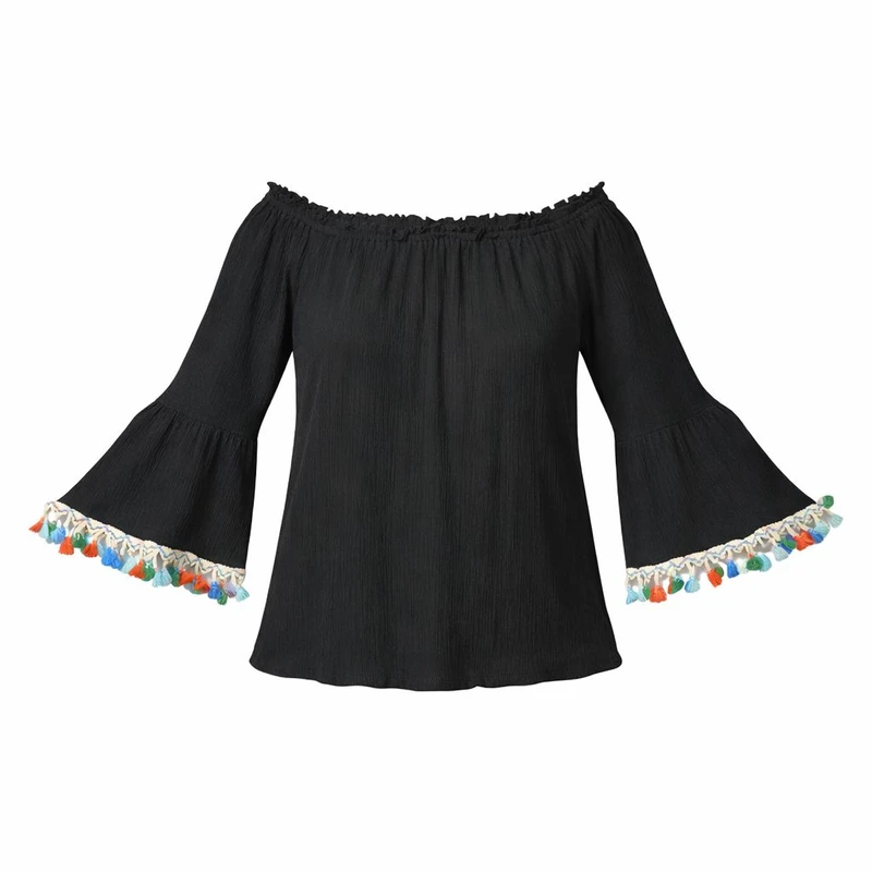 بلوز آستین بلند یقه باز زنانه مدل منگوله دار