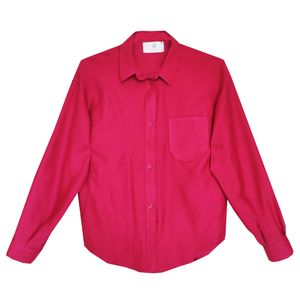 شومیز آستین بلند یقه برگردان زنانه  مدل توت رنگ سرخابی