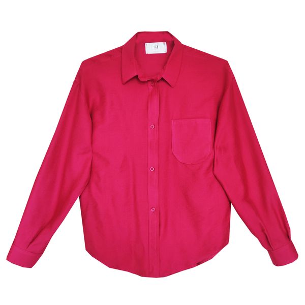 شومیز آستین بلند یقه برگردان زنانه  مدل توت رنگ سرخابی