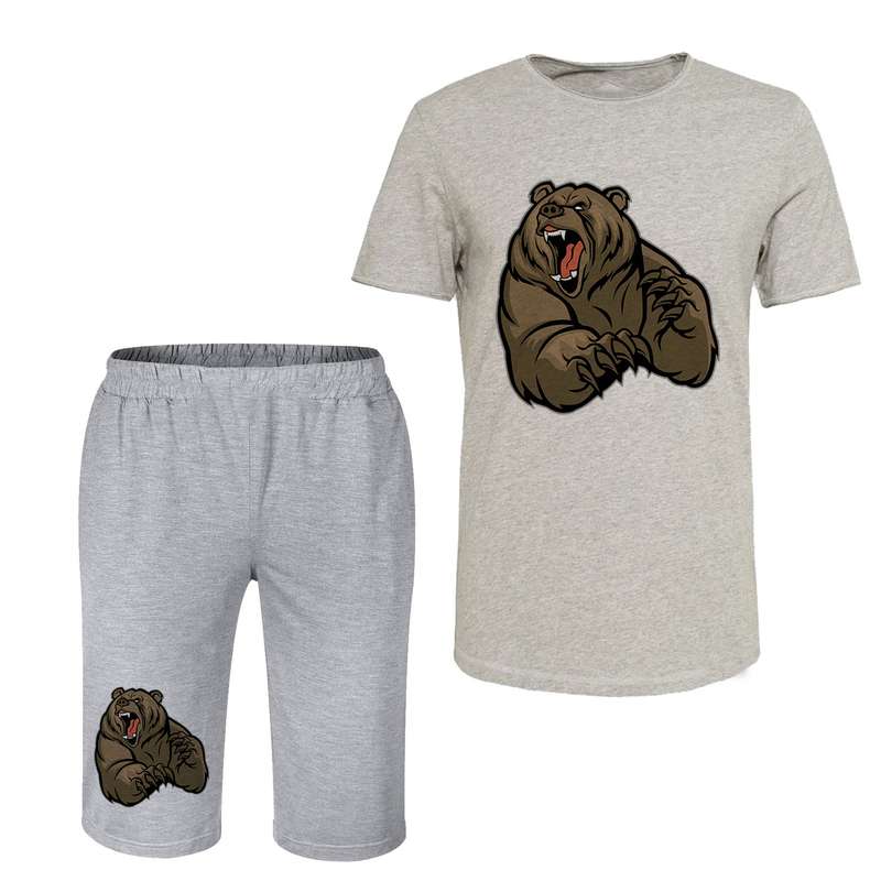 ست تی شرت آستین کوتاه و شلوارک مردانه مدل خرس کد C7 رنگ طوسی