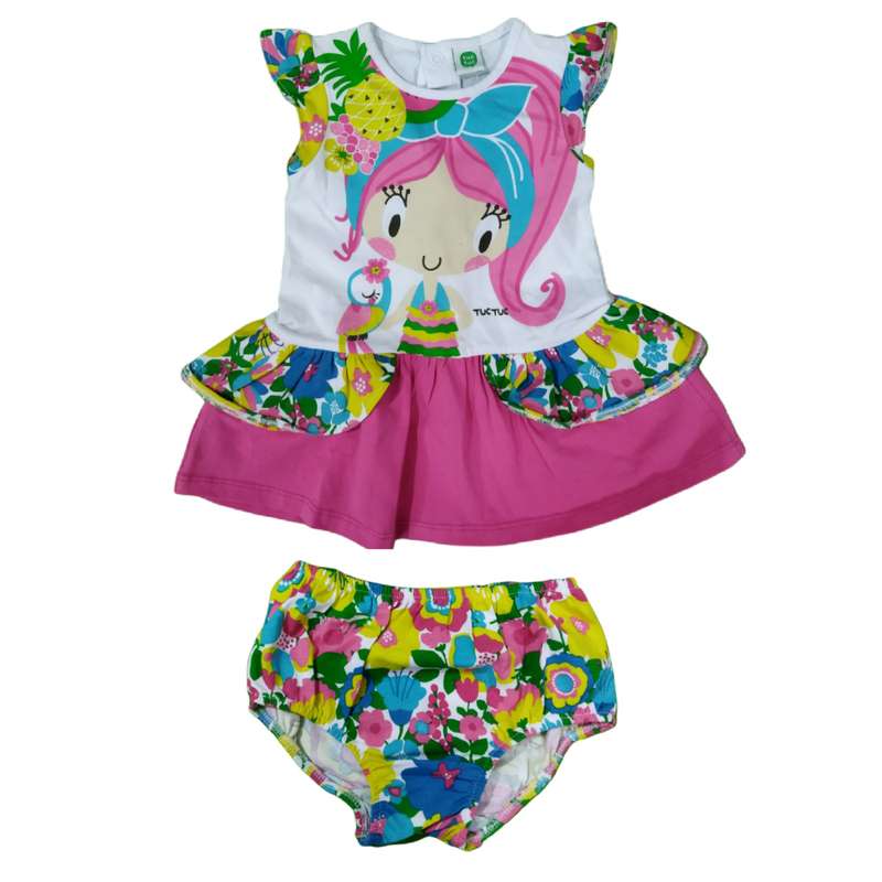 ست پیراهن و شورت نوزادی توک توک مدل دختر