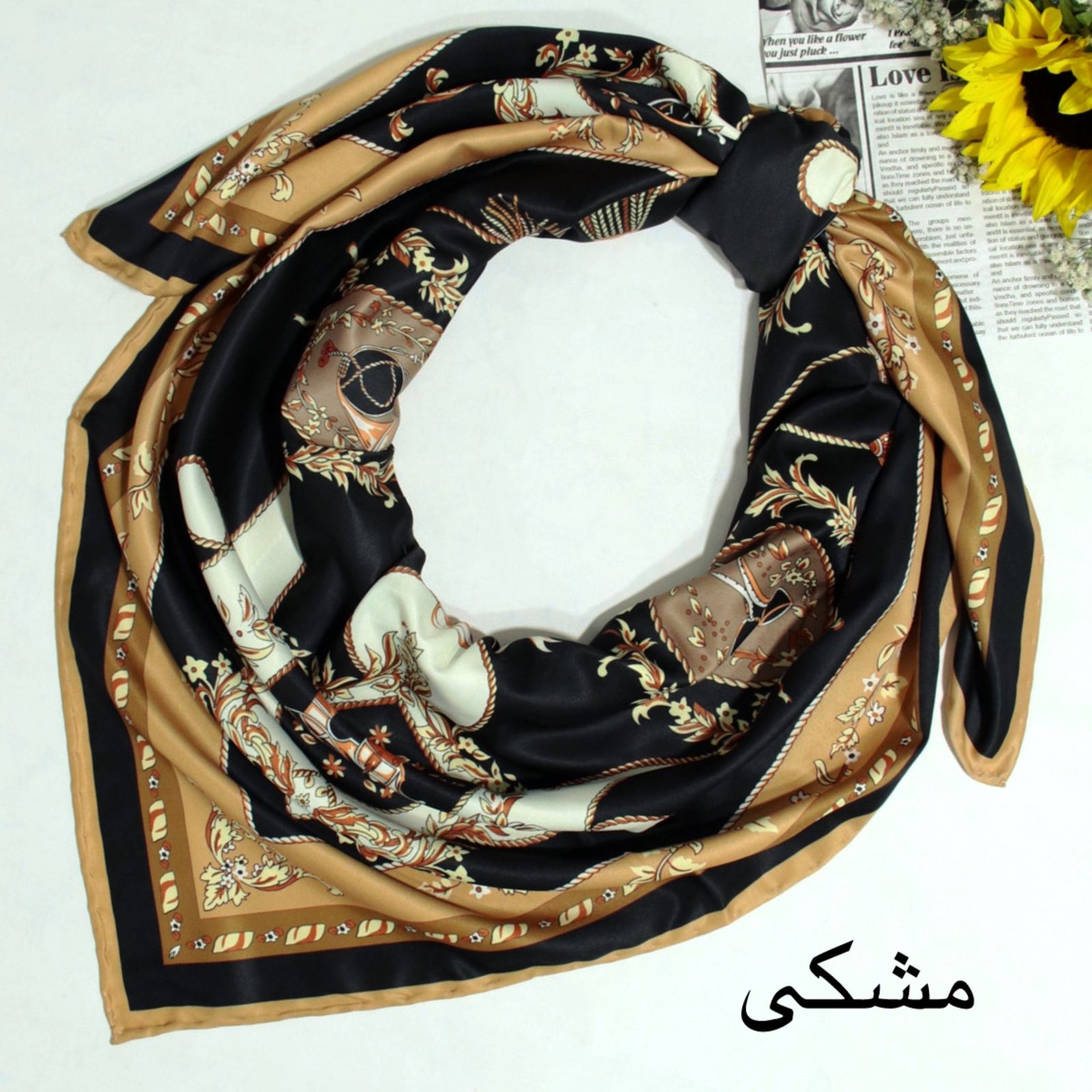 روسری زنانه آنالیا مدل ابریشم توییل دور دست دوز بهاری کد 9801 -  - 10