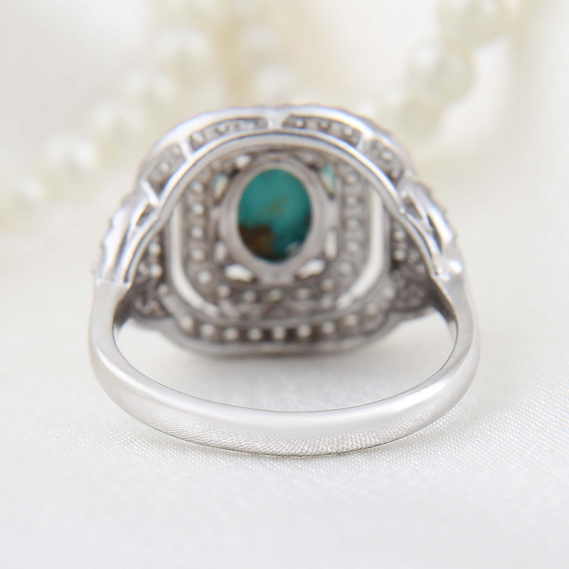 انگشتر نقره زنانه بازرگانی میلادی مدل فیروزه طبیعی نیشابور روکش رادیوم کد AWR_1633