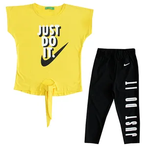 ست تی شرت و شلوارک دخترانه مدل JUST DO IT رنگ زرد