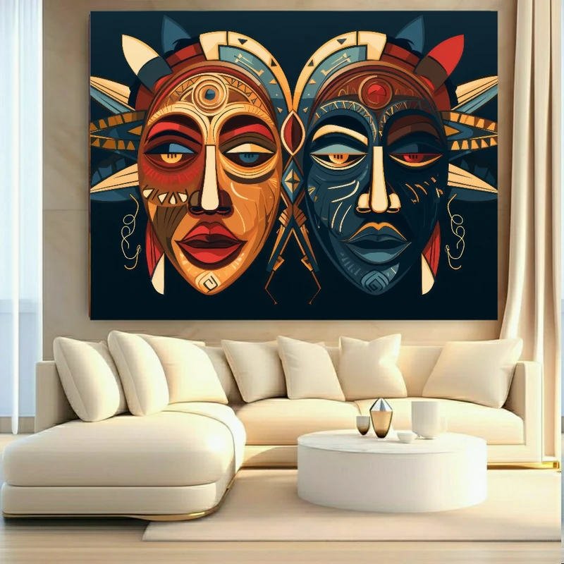 پوستر پارچه ای طرح مخمل ماسک مدل قبیله ای کد FP106607