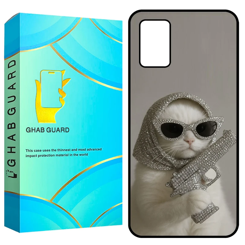 کاور قاب گارد طرح گربه و تفنگ مدل GCHPA03S مناسب برای گوشی موبایل سامسونگ Galaxy A02s / M02s / A03s 